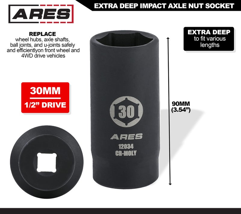 ARES 1203430MM Axle Nut Socket 6 Point Socket Extra Deep 12Inch Drive Impact Socket for Easy Removal of Axle Shaft Nuts - Image 4