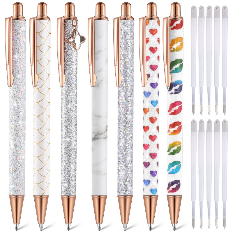 Sherr 7 Pcs Fancy Pens for Women Cute Sparkly Glitter Pens with 10 Pcs Black Ink Refills Pretty Gifts for Girls Office School Christmas Graduation(Novel) - Image 1