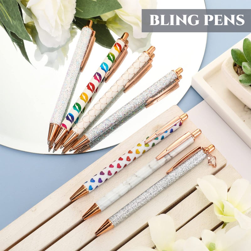 Sherr 7 Pcs Fancy Pens for Women Cute Sparkly Glitter Pens with 10 Pcs Black Ink Refills Pretty Gifts for Girls Office School Christmas Graduation(Novel) - Image 5