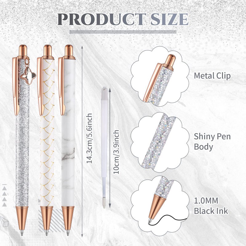 Sherr 7 Pcs Fancy Pens for Women Cute Sparkly Glitter Pens with 10 Pcs Black Ink Refills Pretty Gifts for Girls Office School Christmas Graduation(Novel) - Image 2