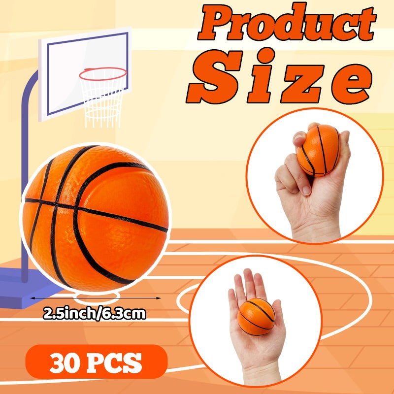 Baaxxango 30 Pack 2.5 Inch Basketball Stress Ball,Mini Soft Foam Basketballs,Squeeze Sports Balls for Sport Theme Party Favor Kids Decoration Stress Relief - Image 2