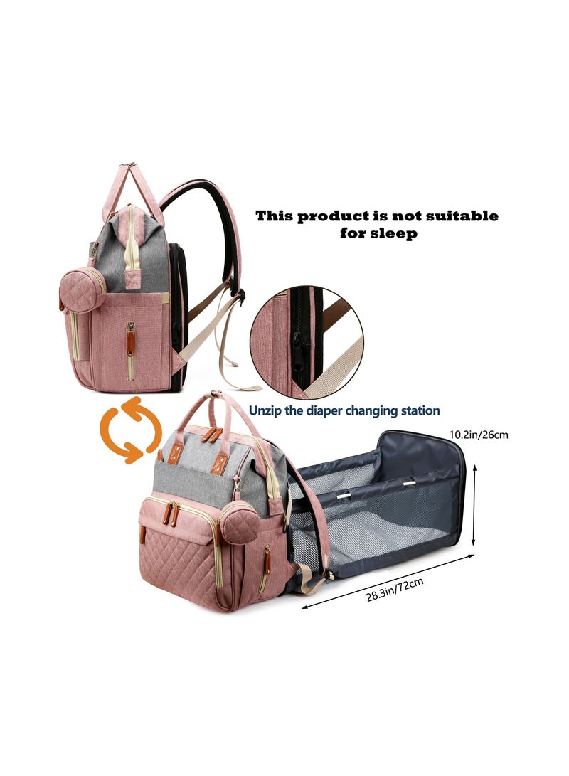 1pc Diaper Bag Backpack, Trendy Bag, Diaper Backpack Bag With A Changing Station, Multifunction Waterproof Large Travel Back Pack, Baby Shower Gift-Pink Gray  - Image 4
