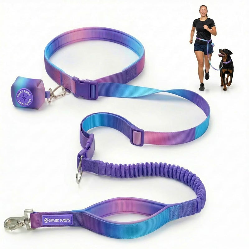 Spark Paws Handsfree Dog Leash Shock Absorbing Waist Bungee Lead for Running Car Seatbelt Clip Poop Bag Set Heavy Duty Tactical Lead for Medium Large XLarge Breeds 90s Retro - Image 2