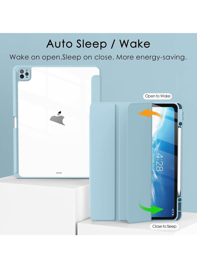 DUSALA Case for iPad Pro 12.9-Inch (2022/2021/2020/2018) with Pencil Holder, Slim Stand Protective Cover with Clear Transparent Back Shell for iPad Pro 12.9 inch Tablet, Support Auto Wake/Sleep, (Blue) - Image 2