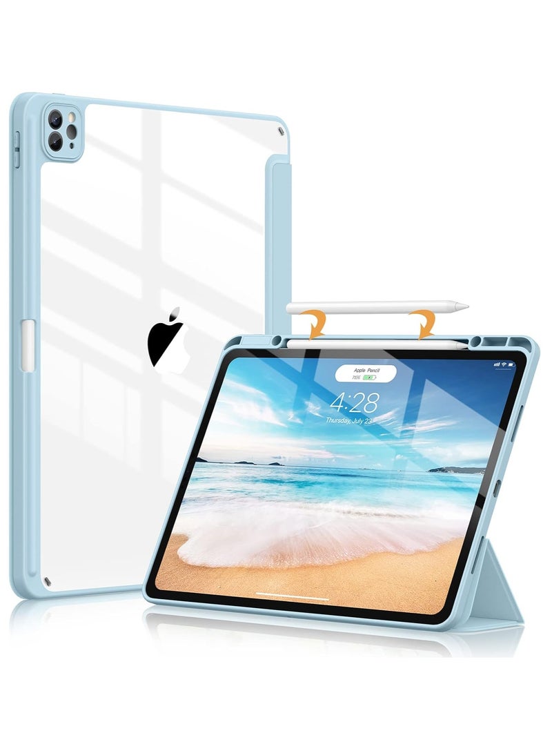 DUSALA Case for iPad Pro 12.9-Inch (2022/2021/2020/2018) with Pencil Holder, Slim Stand Protective Cover with Clear Transparent Back Shell for iPad Pro 12.9 inch Tablet, Support Auto Wake/Sleep, (Blue) - Image 1