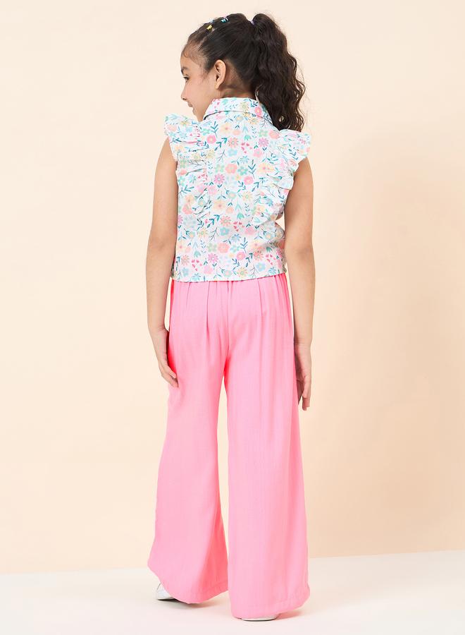 Stylo Bug Girls Floral Ruffled Shirt And Pants Set - Image 3