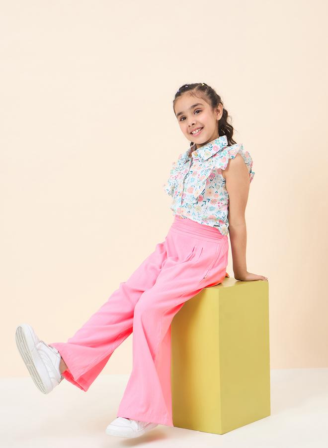 Stylo Bug Girls Floral Ruffled Shirt And Pants Set - Image 5