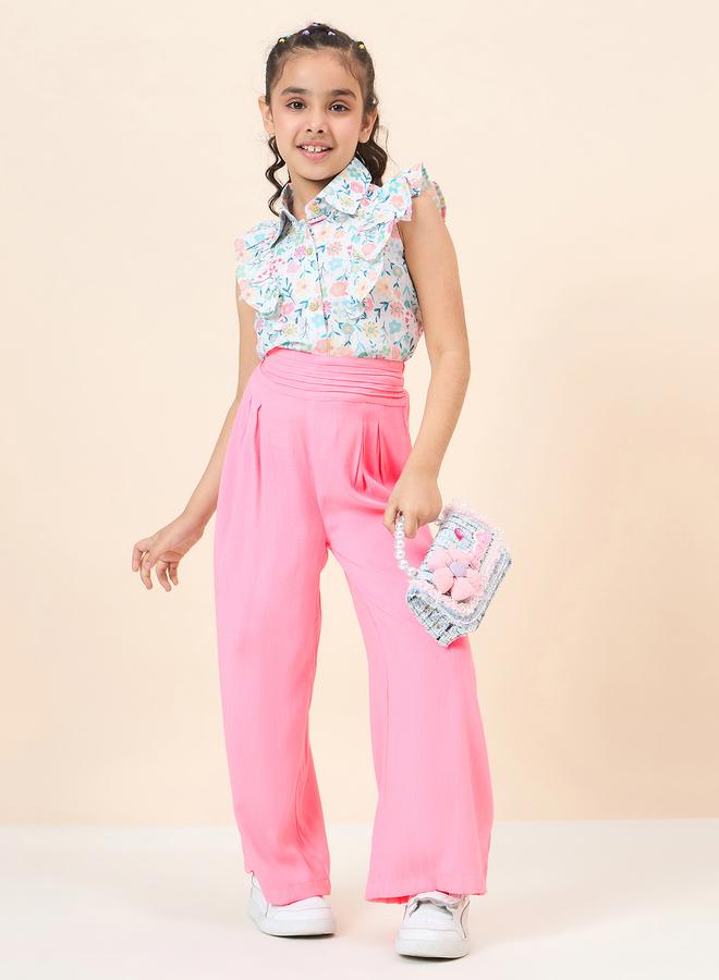 Stylo Bug Girls Floral Ruffled Shirt And Pants Set - Image 2