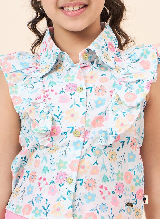 Stylo Bug Girls Floral Ruffled Shirt And Pants Set - Image 4