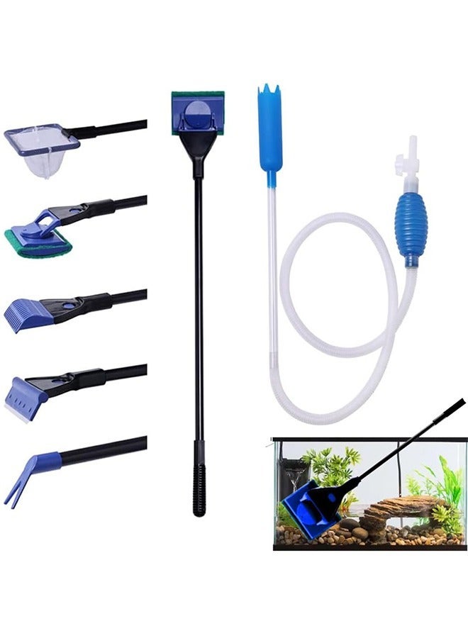 Generic Aquarium Fish Tank Cleaning Kit Tools Algae Scrapers Set 5 in 1 & Fish Tank Gravel Cleaner - Siphon Vacuum for Water Changing and Sand Cleaner (Cleaner Set)  - Image 1