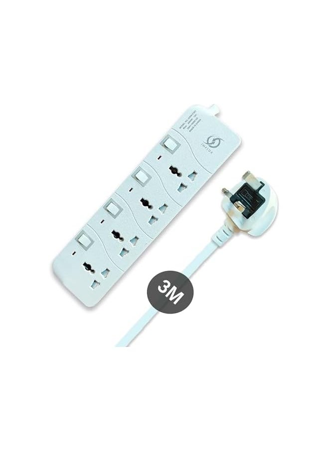 INFLUX INFLUX Extension Cord, 4-Outlet 3-Meter Multi-Plug Power Extension Cable with Individual Safety Buttons - Durable 13A Extension Plug for Safe and Efficient Power Distribution at Home, Office, and More  - Image 2