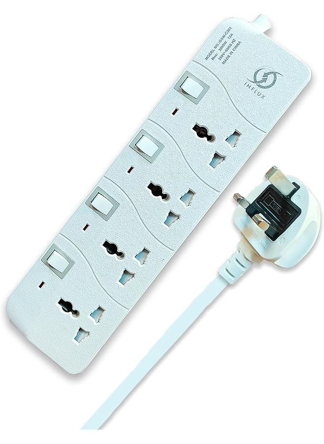 INFLUX INFLUX Extension Cord, 4-Outlet 3-Meter Multi-Plug Power Extension Cable with Individual Safety Buttons - Durable 13A Extension Plug for Safe and Efficient Power Distribution at Home, Office, and More  - Image 1