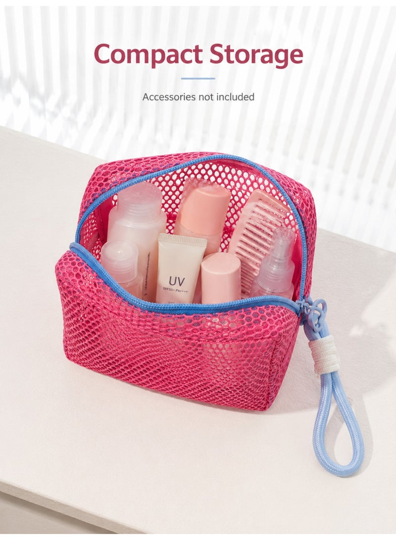 Portable Mesh Cosmetic Bag Travel Toiletry Pouch Makeup Organizer Zipper Storage Bag Pink - Image 3