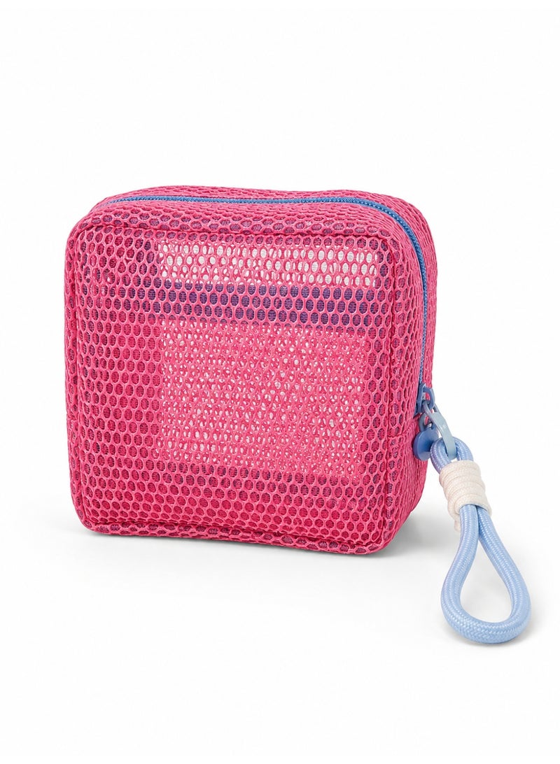 Portable Mesh Cosmetic Bag Travel Toiletry Pouch Makeup Organizer Zipper Storage Bag Pink - Image 1