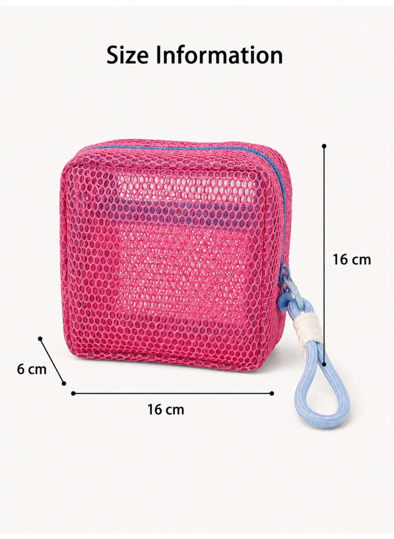Portable Mesh Cosmetic Bag Travel Toiletry Pouch Makeup Organizer Zipper Storage Bag Pink - Image 4