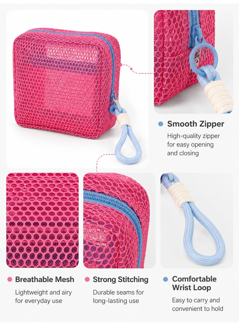 Portable Mesh Cosmetic Bag Travel Toiletry Pouch Makeup Organizer Zipper Storage Bag Pink - Image 5