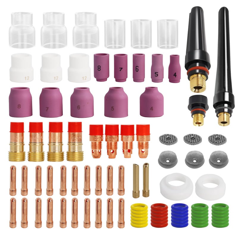 90PCS TIG Welding Torch Accessories Kit Collets Body Alumina Nozzle Stubby Gas Lens 1012 Glass Cup TIG Consumables Kit for WP171826 TIG Welding Torch by MCCKLE