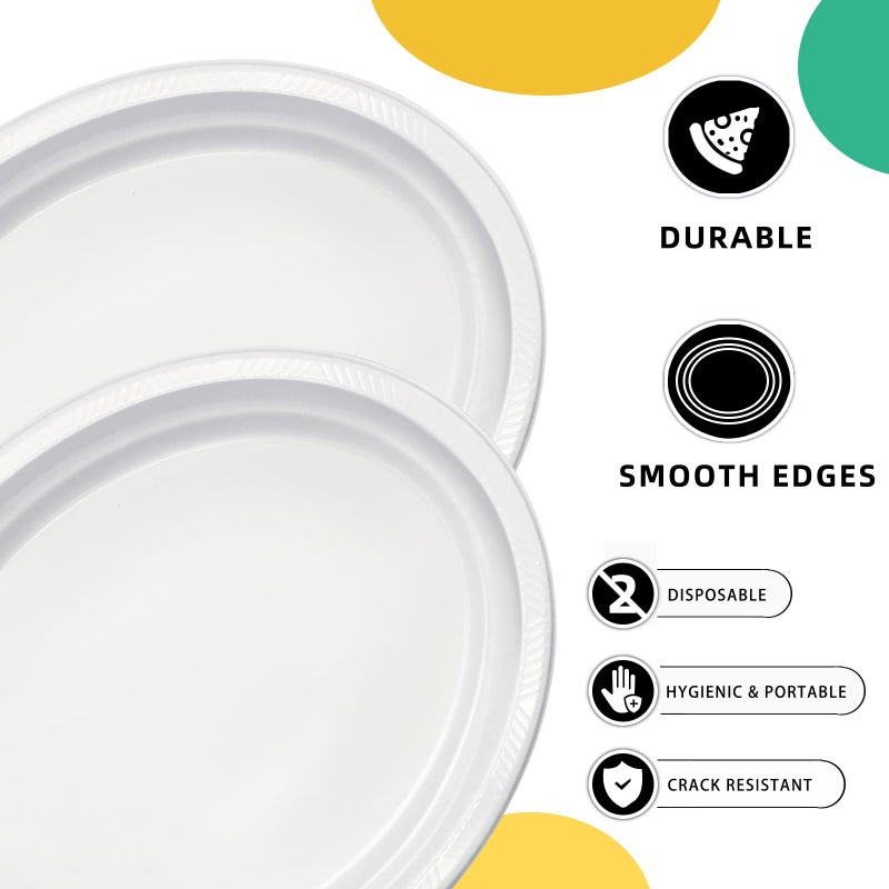 BONSINY 50 Count Disposable Plates - White Plastic Plates for Birthday Picnic BBQ Easter Spring Day (10" x 12") - Image 3