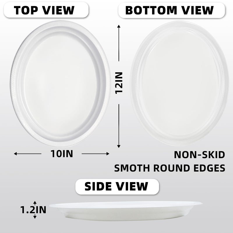 BONSINY 50 Count Disposable Plates - White Plastic Plates for Birthday Picnic BBQ Easter Spring Day (10" x 12") - Image 2