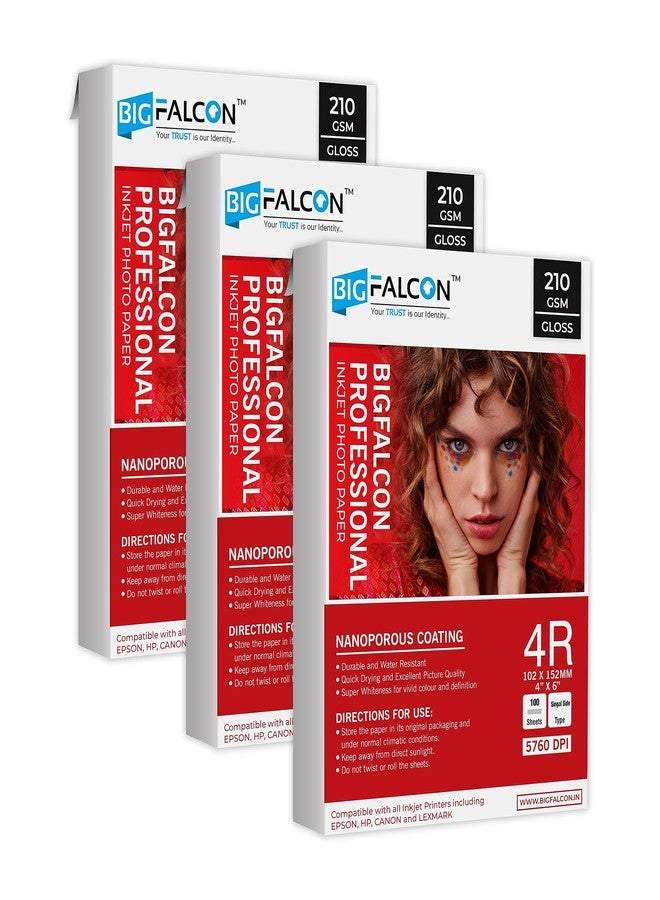 BIGFALCON Professional 210 GSM 4R Size (4X6 inch) Glossy Cast Coated Inkjet Photo Paper 300 Sheets for all Inkjet Printer - Image 1