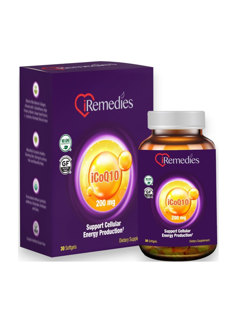 iRemedies iCoQ10 200 mg, 30 Softgels, 30 Servings
