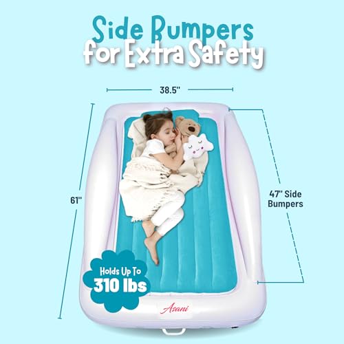 Asani Inflatable Toddler Travel Bed, Electric Pump, Leakproof Air Mattress, Bumpers, Carry Case, Pillow - Fits Kids Up to 4ft - Blue | Portable, Foldable, Ideal for Camping & Sleepovers - Image 3