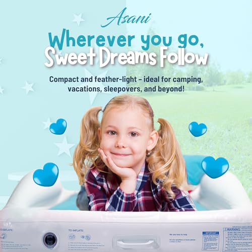 Asani Inflatable Toddler Travel Bed, Electric Pump, Leakproof Air Mattress, Bumpers, Carry Case, Pillow - Fits Kids Up to 4ft - Blue | Portable, Foldable, Ideal for Camping & Sleepovers - Image 2