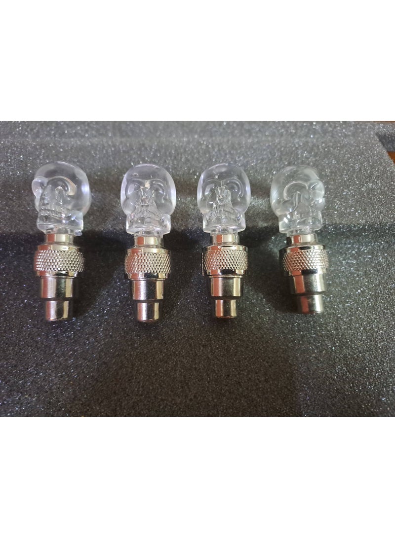 LED lights for car and bicycle valves, glow in the dark, modern, suitable for cars, bicycles, off-road vehicles and motorcycles (transparent skull light, 7 colors - 4 pieces) - Image 2
