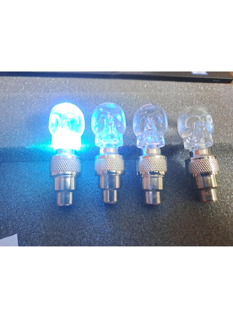 LED lights for car and bicycle valves, glow in the dark, modern, suitable for cars, bicycles, off-road vehicles and motorcycles (transparent skull light, 7 colors - 4 pieces) - Image 4