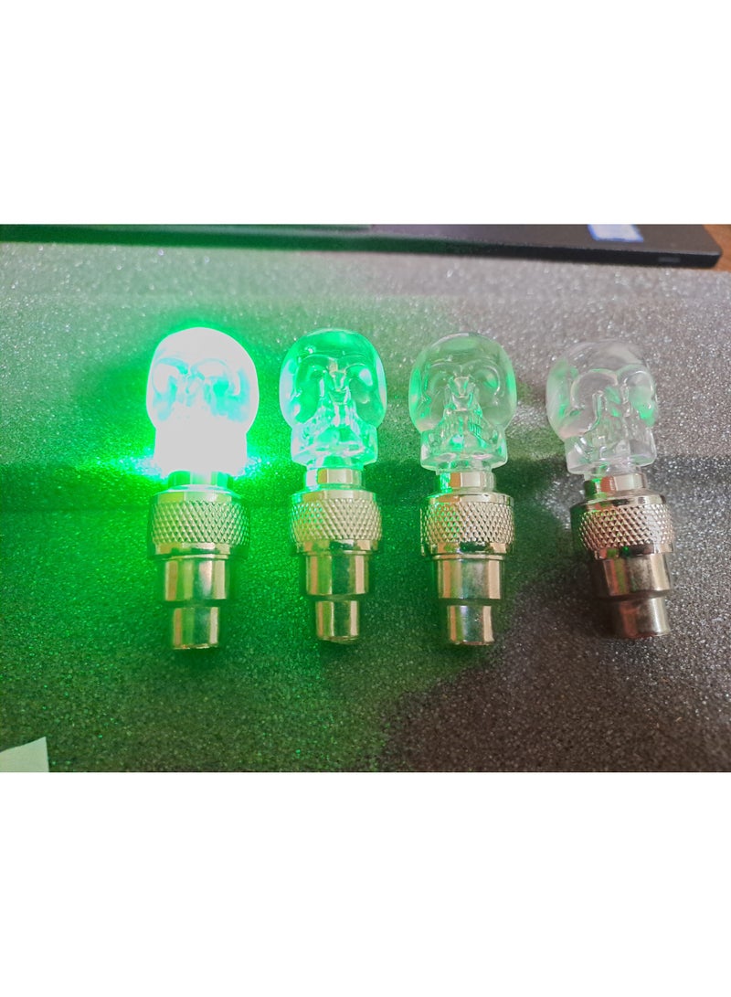 LED lights for car and bicycle valves, glow in the dark, modern, suitable for cars, bicycles, off-road vehicles and motorcycles (transparent skull light, 7 colors - 4 pieces) - Image 3