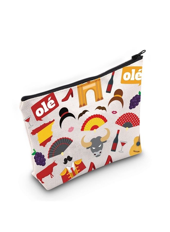 LEVLO Spain Travel Gift Flamenco Theme Zipper Pouch Bag Spanish Souvenir Gift Matador Merch (ole) - Image 1