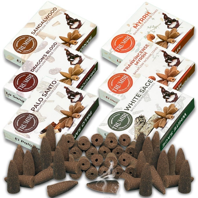 WOODY BACKFLOW INCENSE CONES FOR WATERFALL SCENTED INSCENTSCONES SANDALWOOD DRAGONS BLOOD PALO SANTO WHITE SAGE INSIENSOS AROMATICOS 6X1060 LARGE VARIETY PACK BACK FLOW DOWN REVERSE