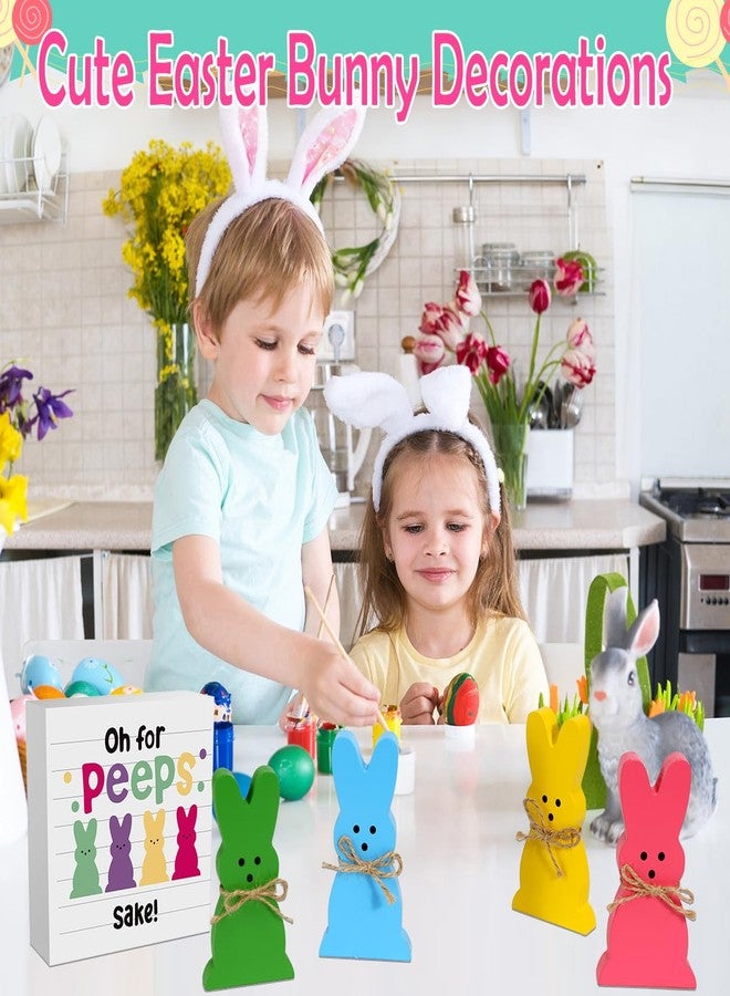 WOHOHOHO 5Pcs Easter Bunny Wooden Décor, 4 Pcs Bunny with Funny Easter Bunny Wooden Box Sign, Oh for Peeps Gift Wood Rabbit Tiered Table Decor for Farmhouse Kitchen Bathroom Office Party Supplies - Image 5