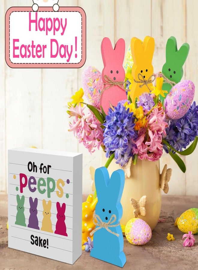 WOHOHOHO 5Pcs Easter Bunny Wooden Décor, 4 Pcs Bunny with Funny Easter Bunny Wooden Box Sign, Oh for Peeps Gift Wood Rabbit Tiered Table Decor for Farmhouse Kitchen Bathroom Office Party Supplies - Image 4