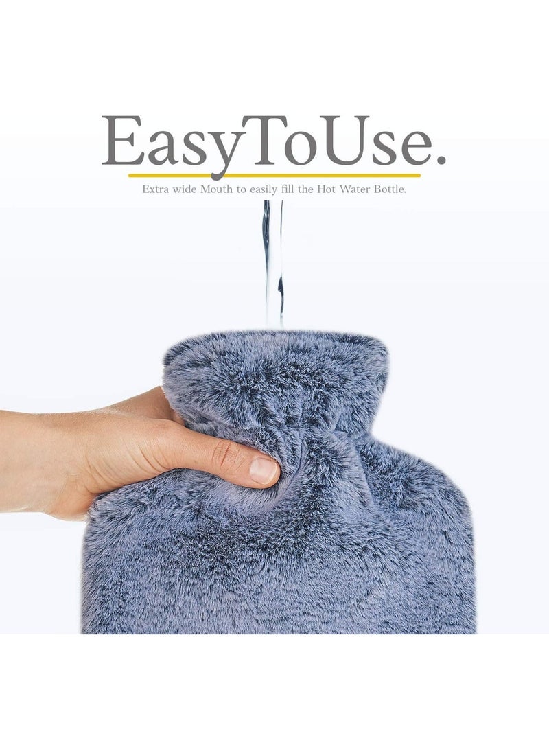 Luxury hot water bottle with a soft fur cover - Large 1.8L capacity - Hot water bag for relieving back, neck, and shoulder pain - Perfect winter gift - Image 2