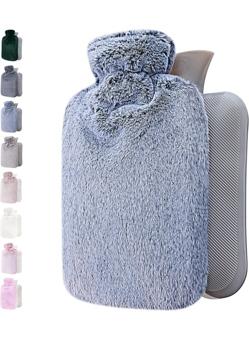 Luxury hot water bottle with a soft fur cover - Large 1.8L capacity - Hot water bag for relieving back, neck, and shoulder pain - Perfect winter gift - Image 1