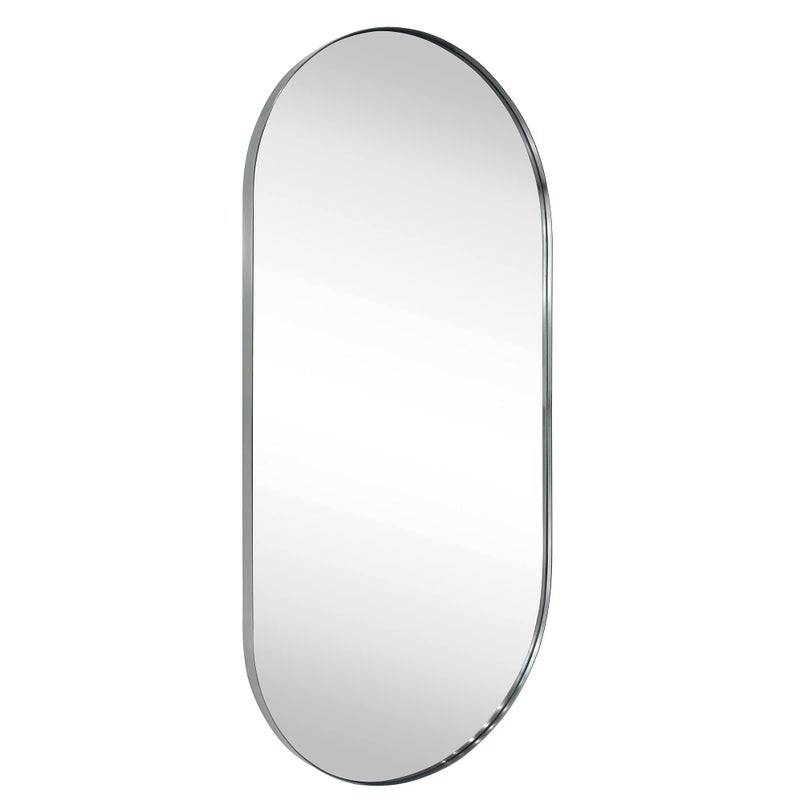 TEHOME TEHOME Brushed Nickel Oval Bathroom Mirror 20x40 Pill Shaped Oblong Vanity Mirror Metal Framed Capsule Mirror for Wall in Stainless Steel Rounded Rectangular Mirrors for Wall Mounted 