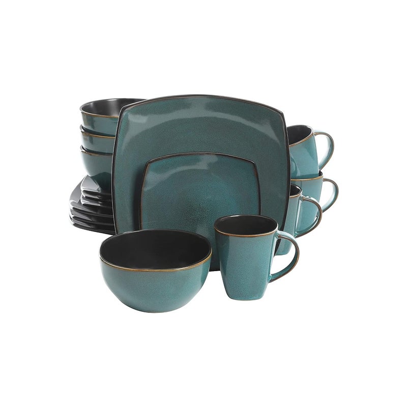 Gibson Soho Lounge Gibson Elite Soho Lounge 16 Piece Reactive Glaze Dinnerware Set Soft Square Teal Green Service for 4 16pc