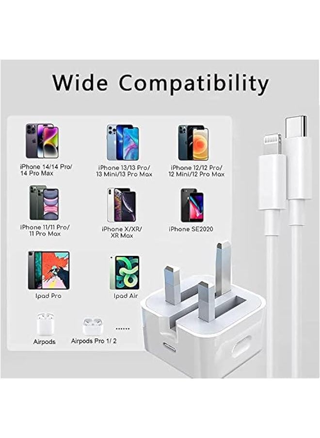 Generic - 【Apple MFi Certified】 iPhone 20W PD Fast Charger, Type C Power Block Wall Charger Plug Adapter 1-M USB-C to Lightning Cable 14 13 12 11 Pro Mini XS XR X, iPad, AirPod, white, Q1 (VR-001Z) - Image 1