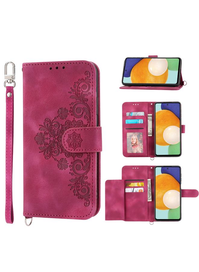 The Bros Skin-feel Flowers Embossed Wallet Leather Phone Case For Xiaomi Redmi Note 11 Pro+/Note 11 Pro/Poco X4 NFC 5G/Note 11 Pro+ 5G EU Version