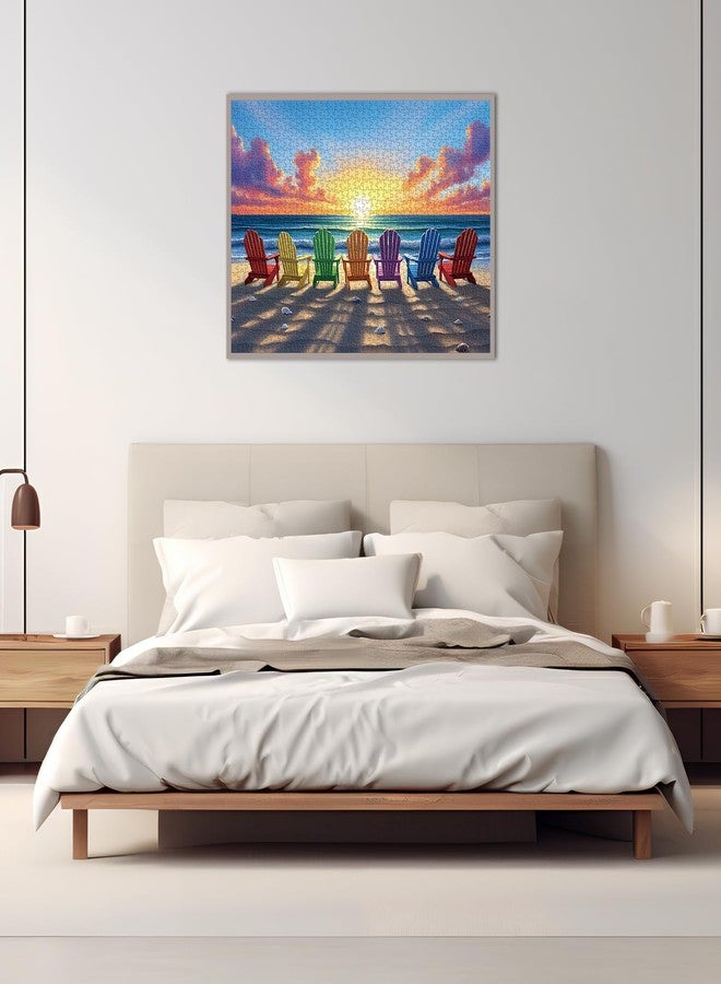 Cafly Jigsaw Puzzles for Adults 1000 Pieces - Summer Day on The River Puzzle Challenging Fun Puzzles, Gift for Adult Puzzle Lovers, Family Game, Colorful Beach Chair C0819 - Image 2