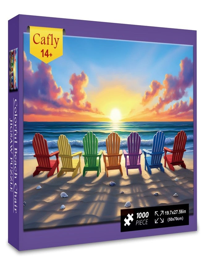 Cafly Jigsaw Puzzles for Adults 1000 Pieces - Summer Day on The River Puzzle Challenging Fun Puzzles, Gift for Adult Puzzle Lovers, Family Game, Colorful Beach Chair C0819 - Image 1
