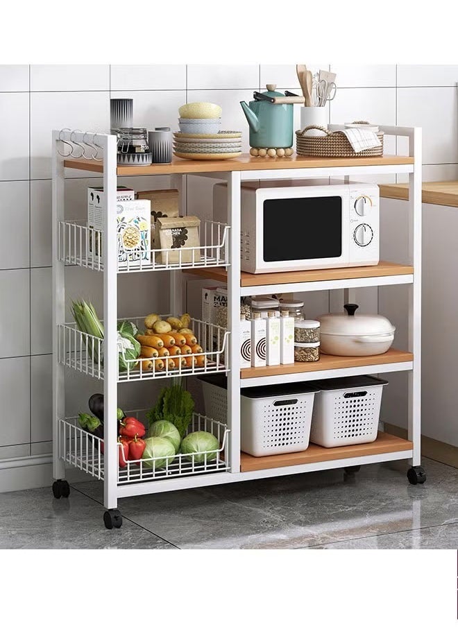AGD - Storage Cabinet, 4 Shelves with Wheels, Kitchen Cabinet for Microwave Oven, Kitchen Rack for Dining Room, Movable Storage Cart, Large Storage Capacity - White - Image 1