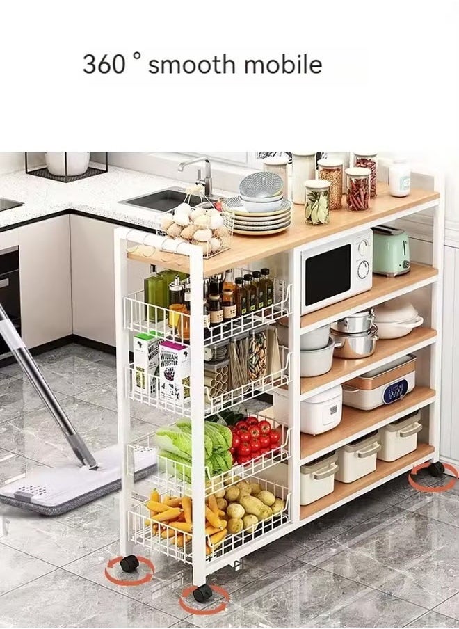 AGD - Storage Cabinet, 4 Shelves with Wheels, Kitchen Cabinet for Microwave Oven, Kitchen Rack for Dining Room, Movable Storage Cart, Large Storage Capacity - White - Image 1