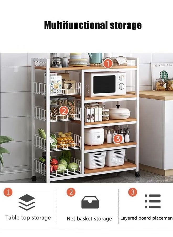AGD - Storage Cabinet, 4 Shelves with Wheels, Kitchen Cabinet for Microwave Oven, Kitchen Rack for Dining Room, Movable Storage Cart, Large Storage Capacity - White - Image 1