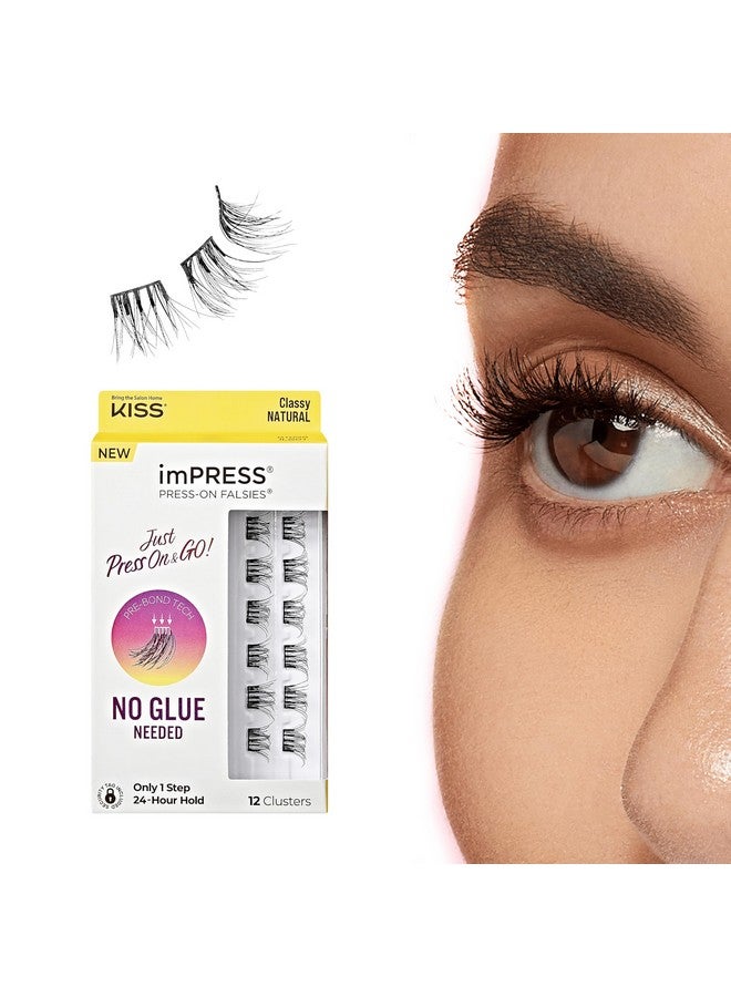 إمبريس رموش KISS imPRESS Falsies ذاتية اللصق، رموش صناعية طبيعية بسمك 10-12 مم، لون أسود، لا تحتاج إلى غراء، شريط غير مرئي، 12 مجموعة رموش - أنيقة - Image 1
