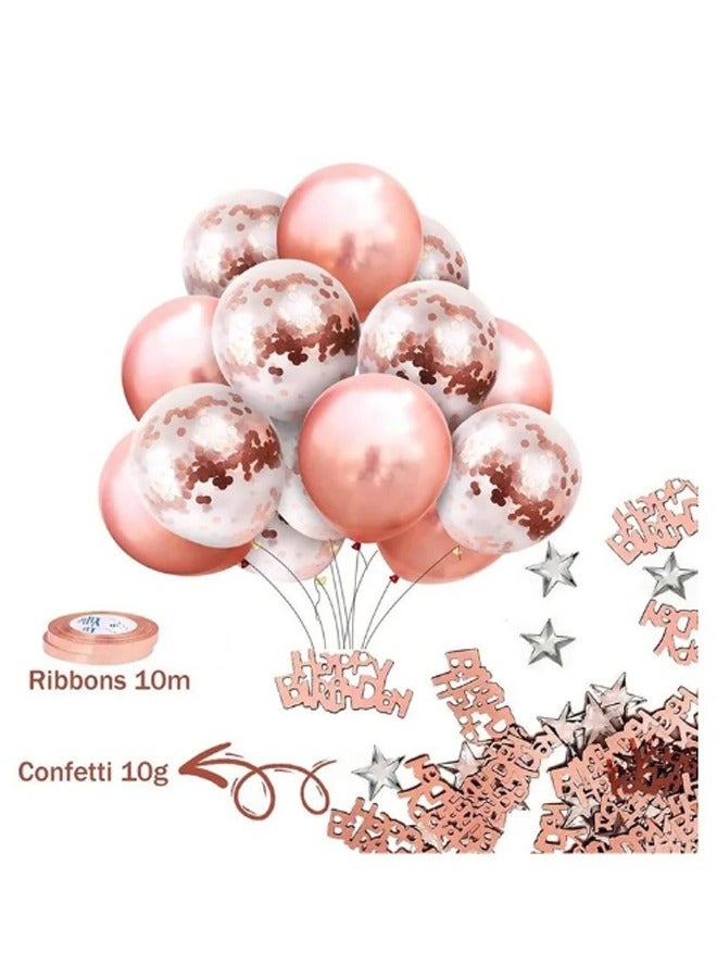 Zeemey Rose Gold Birthday Party Decoration Balloon Arch Garland Set with Happy Birthday Balloon Banner, Foil Balloon, Fringe Curtain, Tablecloth and Ribbon - Image 2