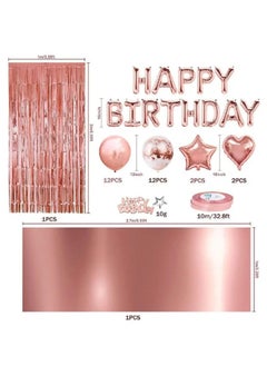 Zeemey Rose Gold Birthday Party Decoration Balloon Arch Garland Set with Happy Birthday Balloon Banner, Foil Balloon, Fringe Curtain, Tablecloth and Ribbon  - Image 3