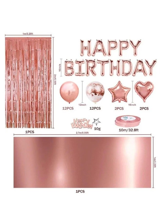 Zeemey Rose Gold Birthday Party Decoration Balloon Arch Garland Set with Happy Birthday Balloon Banner, Foil Balloon, Fringe Curtain, Tablecloth and Ribbon - Image 3