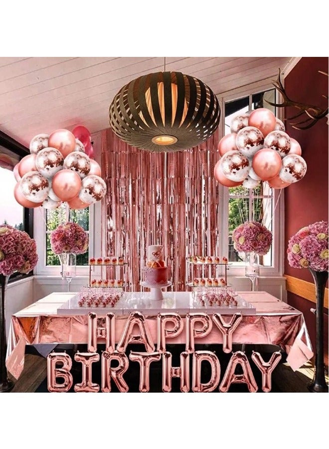 Zeemey Rose Gold Birthday Party Decoration Balloon Arch Garland Set with Happy Birthday Balloon Banner, Foil Balloon, Fringe Curtain, Tablecloth and Ribbon - Image 4